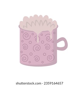 Pink cup with a hot drink. Vector illustration, cartoon. Cozy decorative element.