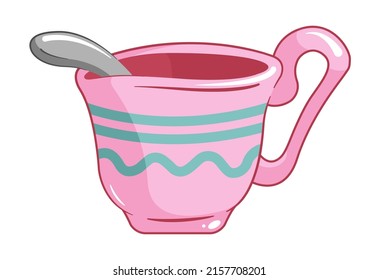 Pink cup with tea or coffee on a white background. isolated object 