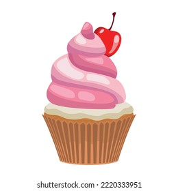 pink cupcake with cherry dessert