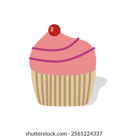 Pink cupcake. Dessert food. Sweet food. Strawberries muffin. Cupcake illustration.