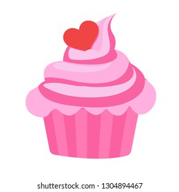 Pink cupcake. Flat design vector