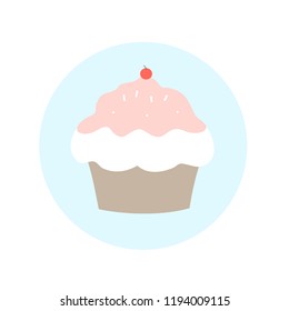 Pink cupcake flat icon in vector