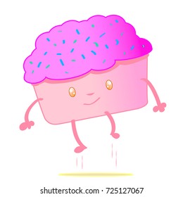 Pink cupcake with Funny face jumping