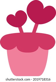 Pink cupcake with hearts, illustration, vector on a white background.