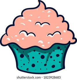 Pink cupcake, illustration, vector on white background