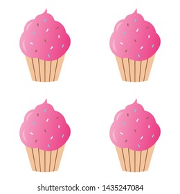 Pink cupcake pattern vector illustration. Cupcakes, muffin pattern background, pattern for textile, fabric, wrapping paper, wallpaper, packaging. Vector EPS 10.