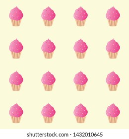 Pink cupcake seamless pattern vector illustration. Cupcakes, muffin pattern seamless background, pattern for textile, fabric, wrapping paper, wallpaper, packaging. Vector EPS 10.