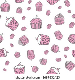 Pink cupcake seamless repeat pattern print