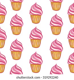 Pink cupcake seamless vector background