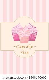 Pink cupcake shop background,decorative background for cafeteria,shop,poster,banner,cards,wrapping paper,gifts,kitchen design,cake desidn.vector illustration.