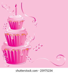 Pink cupcake surprise birthday on pink background