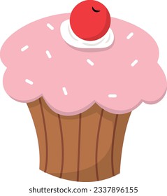 Pink cupcake vector illustration flat style without background.