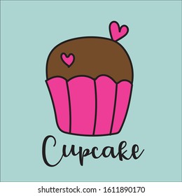 pink Cupcake vector illustration, web icon, logo design