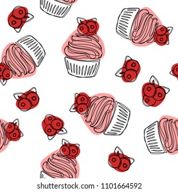 Pink cupcakes seamless pattern.