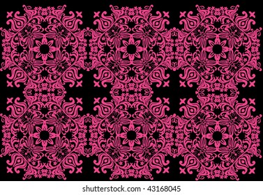 pink curled ornament on black background