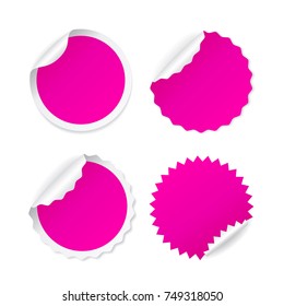 Pink curled up sticker postit set vector illustration on white background