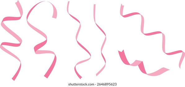 Pink Curling Ribbon Set in Flat Minimal Style for Celebration Decoration, Party Streamers, Gift Wrapping Design