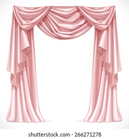 Pink curtain draped with lambrequins isolated on a white background