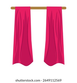 Cortina rosa com uma fita, ilustração de cortina de janela rosa, vetor de cortina suspensa