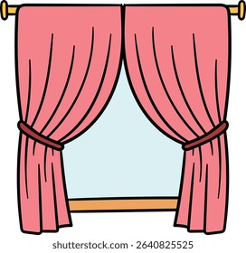 Pink curtains on window with rod illustration