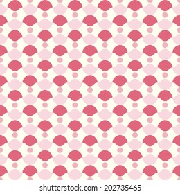 Pink curve cup and circle pattern on pastel background. Retro and classic seamless pattern style for modern or graphic design.