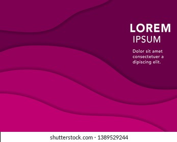 Pink curve line layer background with white space for add text .Vector abstract wavy background, trendy minimalist futuristic design with pink texture. Global swatches. 