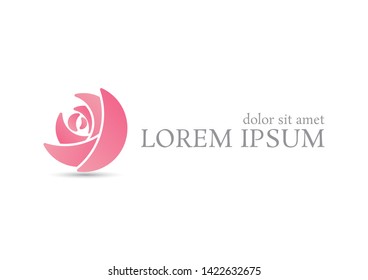 pink curve rose vector logo design template, beauty icon, floral abstract sign, vector illustration