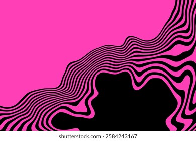 Pink curved line stripe moving wave on black background.