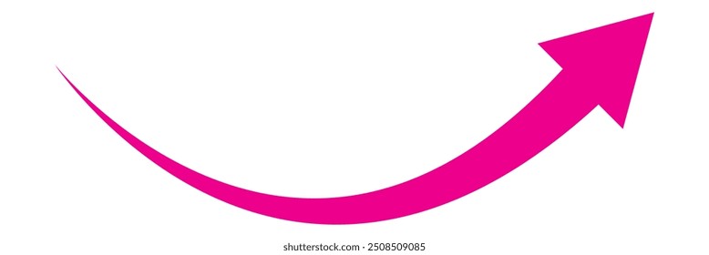 Pink curved long arrow icon isolated on white background. Pink arrow. Pink curved arrow. Long arrow.