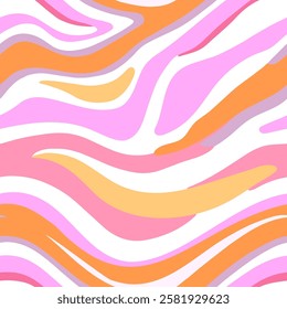 Pink curves seamless pattern. Retro waves vector illustration