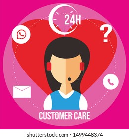 Pink customer care flat illustration for your infographic. Easy editable vectors. Free download