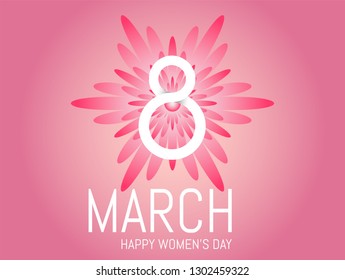 Pink Cut Flower. 8 March. Women's Day Greeting card. Origami Floral bouquet. Circle frame. Space for text on pink background. Happy Mother's Day. Vector Spring illustration