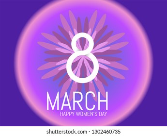 Pink Cut Flower. 8 March. Women's Day Greeting card. Origami Floral bouquet. Circle frame. Space for text on purple and pink background. Happy Mother's Day. Vector Spring illustration. 