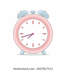Pink cute alarm clock image cartoon vector illustration isolated white background