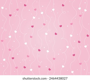 Pink cute background with white strings of hearts