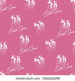 Pink Cute Ballet Shoe Vector Graphic Line Art Seamless Pattern can be use for background and apparel design