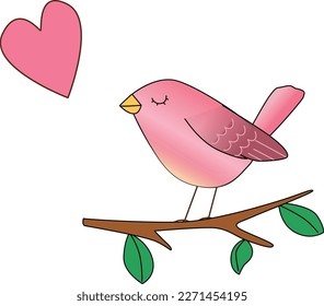 Pink cute bird perched on a branch