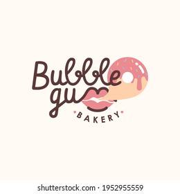 Pink lindo chicle cupcake panadería pastelería donut logo de tu empresa de panadería