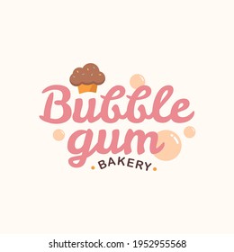 Pink cute bubble gum cupcake bakery pastry donut logo for your bakery business company