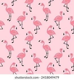 Pink cute cartoon flamingo seamless pattern for fabric, wrapping paper, print, decor.