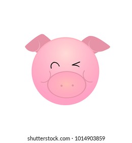 pink cute cartoon winking pig with small cheeks