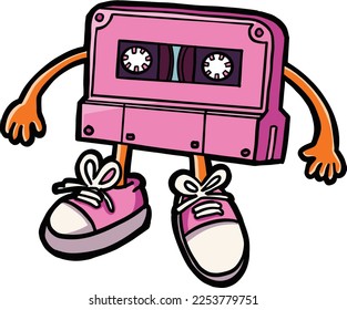 pink cute cassette boy character vintage gadget music 