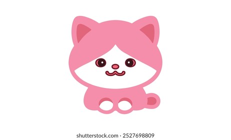 Pink cute cat vector Design: A charming and playful pink cat vector design, featuring a cute and friendly feline with soft, rounded edges and expressive eyes.