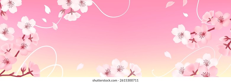 Pink cute cherry blossom banner background