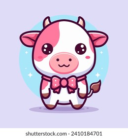 Pink cute cow illustration, with flat vector concept