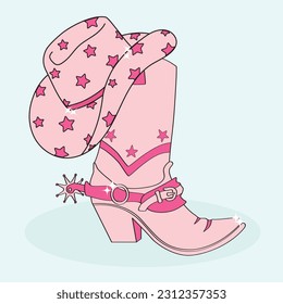 Pink Cute Cowgirl Boot Cowgirl Hat Isolated Graphic Element T-Shirt Design