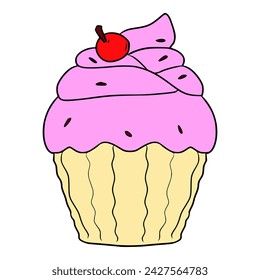 pink cute cup cake illustration hand drawn colored vector	