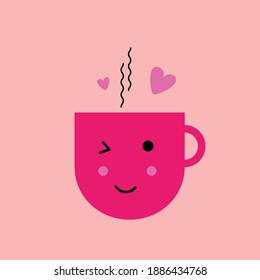pink cute cup, vector, funny cup, sweet love with cup