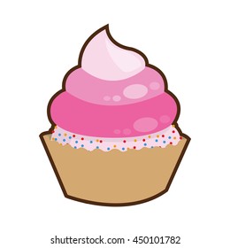 pink cute cupcake dessert cake isolated vector illustration