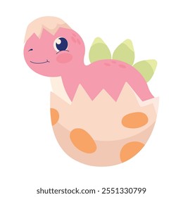 pink cute dinosaur baby in egg isolated